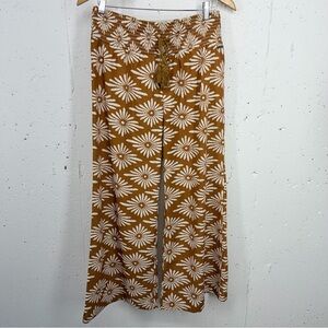 Volcom Size Medium Stone Row Floral Mustard Wide Leg Drawstring Bohemian Pants